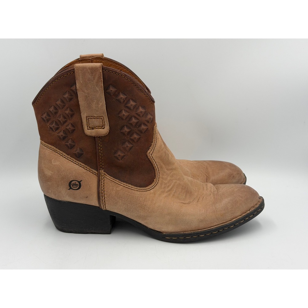 Born Womens 7.5 Brown Leather Western Ankle Boots W01993 CKG10 Zip Booties